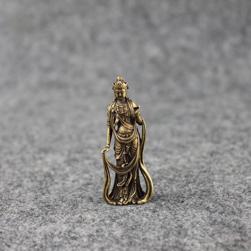 Copper Buddha Figurines Ornaments Desk Decorations Handmade Brass Goddess of Mercy Key Ring Pendant Home Decor Craft Tea Pet