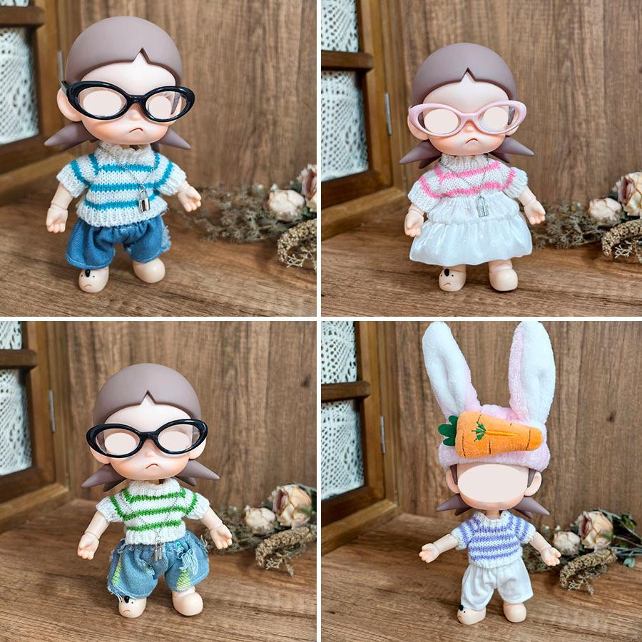 [Cloth Only] 20cm Doll Clothes Autumn and Winter Striped Sweater and Glasses Set Exquisite Accessories