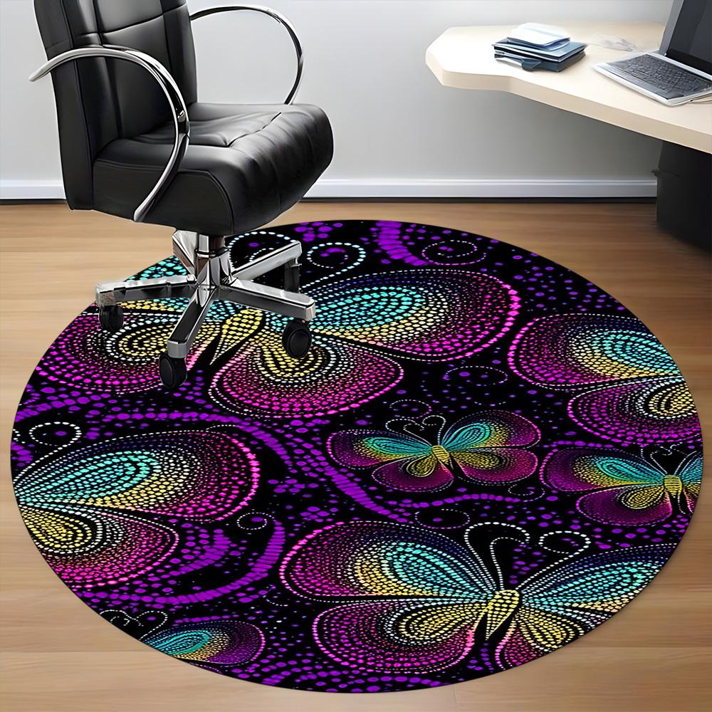 1pc Butterfly Dots Office Round Area Rug, Indoor Mat Suitable ForOffice, Under Office Chairs Bedroom Living Room Home Decor, Room Deco D098