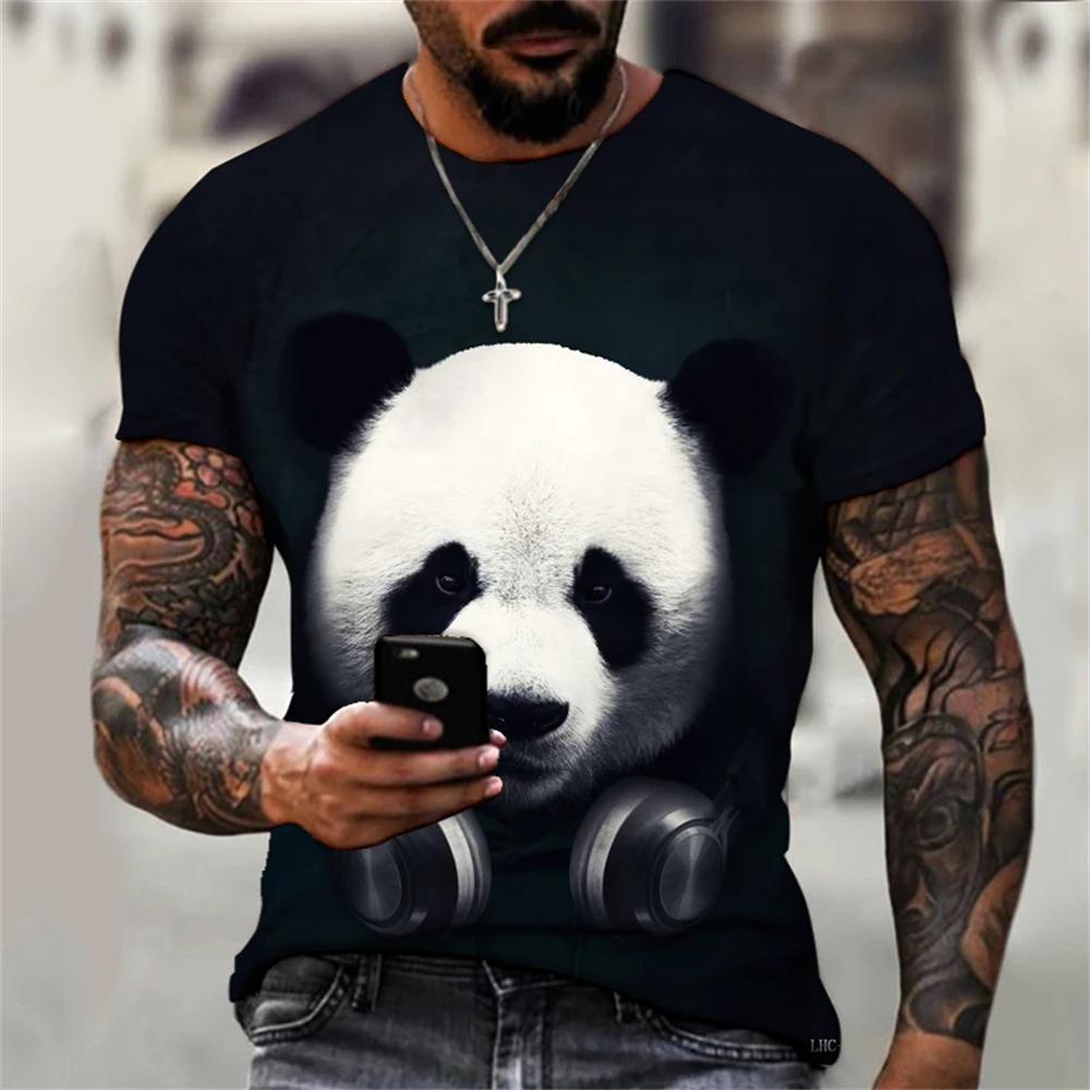 New Fun Animal Panda Pattern Men's T-Shirt Printed T-Shirt Fashion Round Neck Plus Size Short Sleeve Personalized Men's T-Shirts
