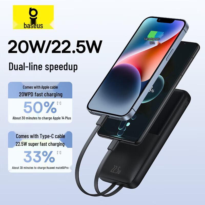 Baseus 10000mAh Fast Charge Power Bank with Integrated Cables