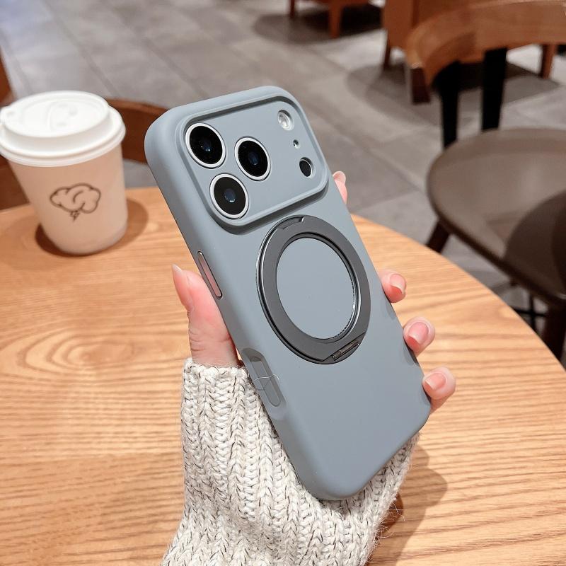 Жидкий силиконовый чехол-желе для iPhone 17 16 15 14 Pro Max, магнитный, с покрытием "Кожа младенца", защита от отпечатков пальцев, чехол-подставка с вращением на 360°