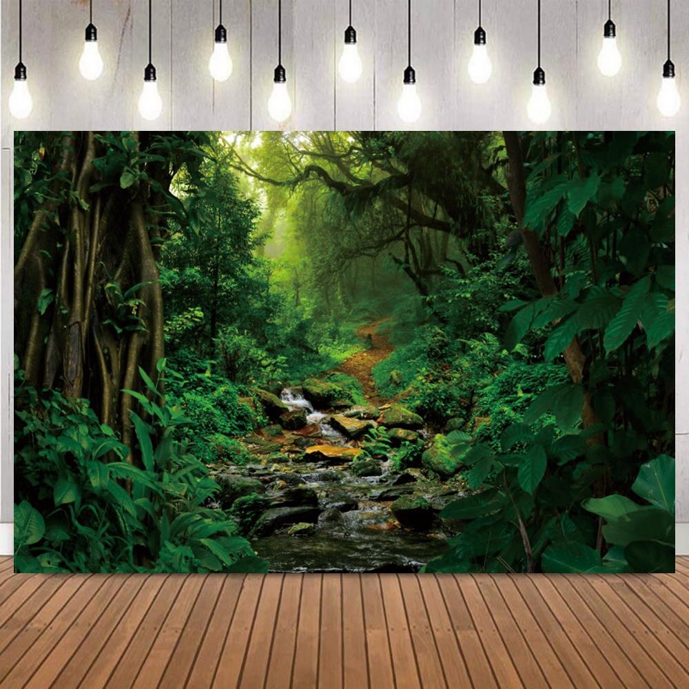 Tropical Forest Jungle Photography Backdrop Rainforest Green Leaves Natural Adventure Camping Birthday Photo Background Props31