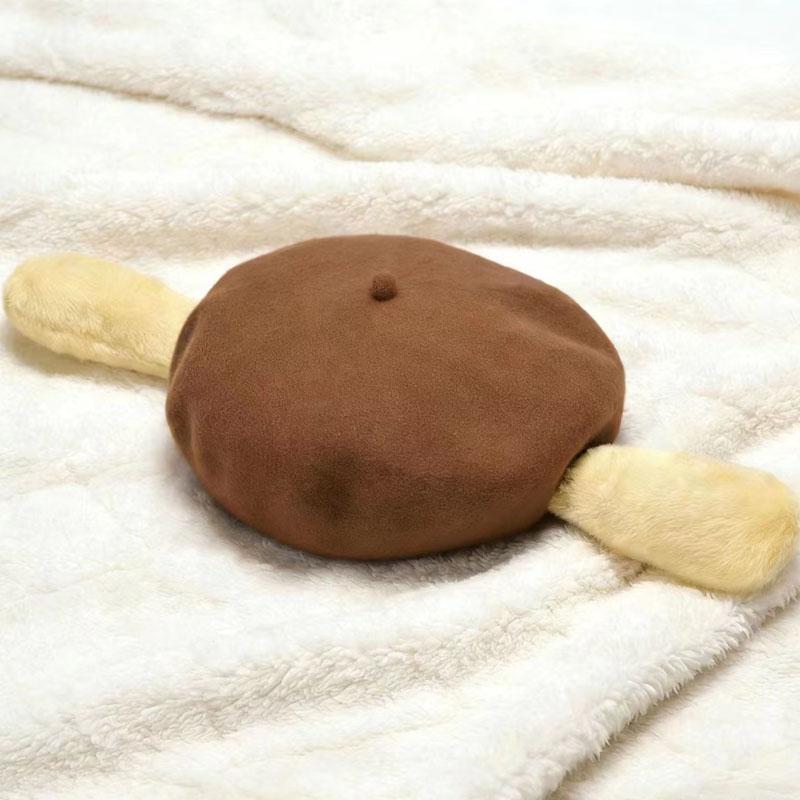 Kawaii Yellow Long Ears Beret for Women Girls Cute Plush Ear Painter Hat Sweet Cartoon Cap Daily JK Lolita Outfit Accessory Caps