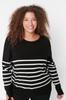 Women's Fashion Stylish Plus Size Sweater Black Striped Crew Neck Knitwear Sweater