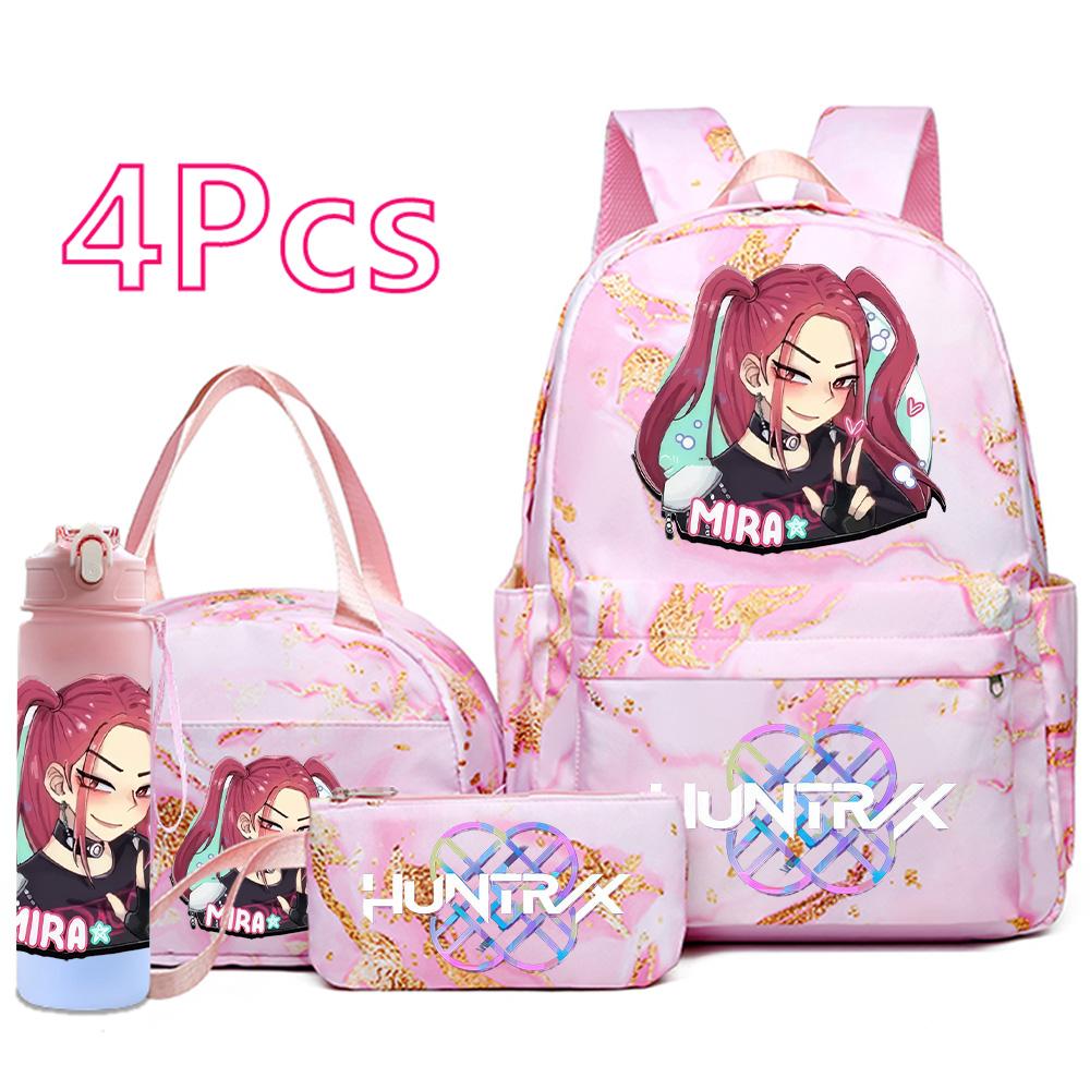 4 шт./компл. Рюкзак с принтом K-pop, сумка, пенал с бутылкой для воды 750 мл для подростка, мальчика, девочки, школьный рюкзак большой вместимости, сумка для книг, детский подарок, Mochila