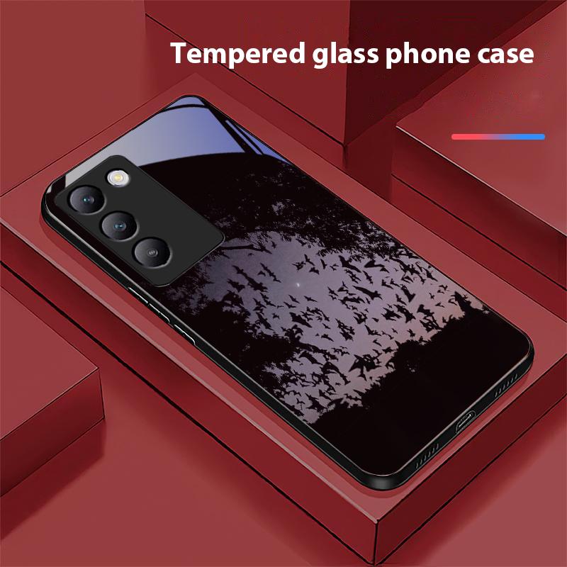 Темный чехол для Y72 33S 11 03 36 96 Lite 35 16 Iqoo 12 V40 SE 5G 29 40 21 30 X80 Pro Vivo Чехол для телефона из закаленного стекла Черный