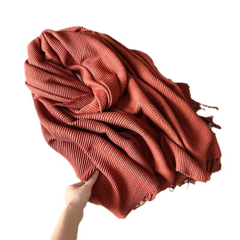 Scarf Women'S Winter Maillard Premium Korean Crumpled Solid Color Cashmere Casual Shawl Dual Use