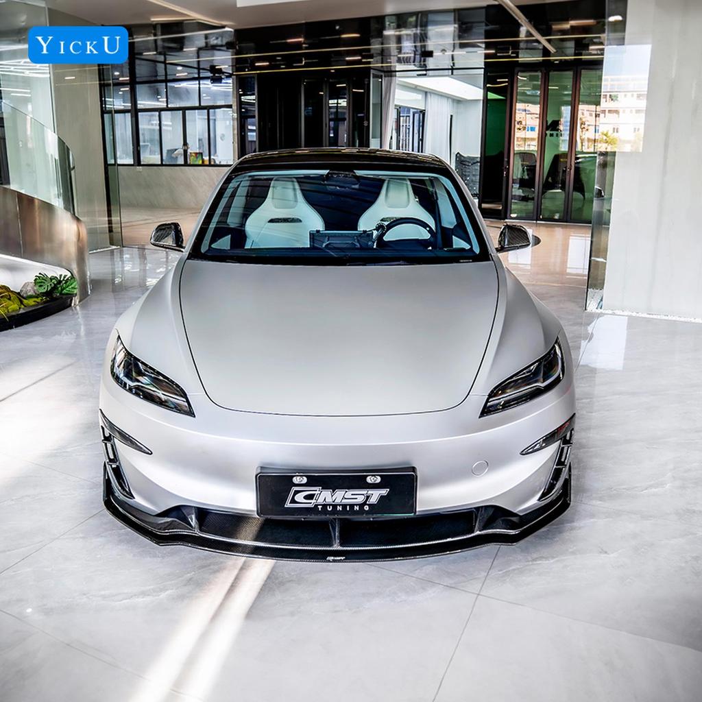 Обновите свой Tesla Model 3 P с помощью переднего сплиттера из углеродного волокна CMST со светодиодной подсветкой, заднего диффузора, воздухозаборников и боковых юбок.