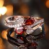 Luxury Red Water Drop Zircon Finger Ring for Women Vintage Wedding Band Rose Gold Color Bridal Jewelry