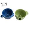 Vegetable Drainer with Side Spout Ceramic Berry Washing Bowl Drain Holes, Self Spinning Fruit Blueberry Washer, Swirling Rinsing Colander for
