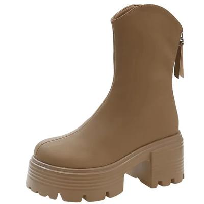 Модные женские ботильоны с молнией сзади, короткие сапоги, женские, на высокой платформе, с толстой подошвой, элегантные женские лодочки