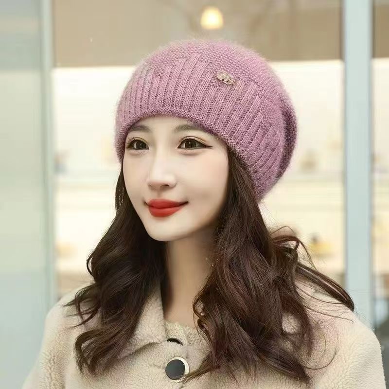 Autumn and Winter Polyester Wrapped Head Cap Knitted Hat Women's Warm Hat Wool Handmade Jacquard Hat