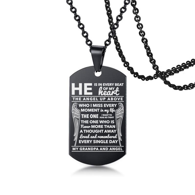 Ожерелье «Мой папа, мама, сын, дочка», черное ожерелье из нержавеющей стали с крыльями ангела, жетоны для собак, подвески, памятные украшения