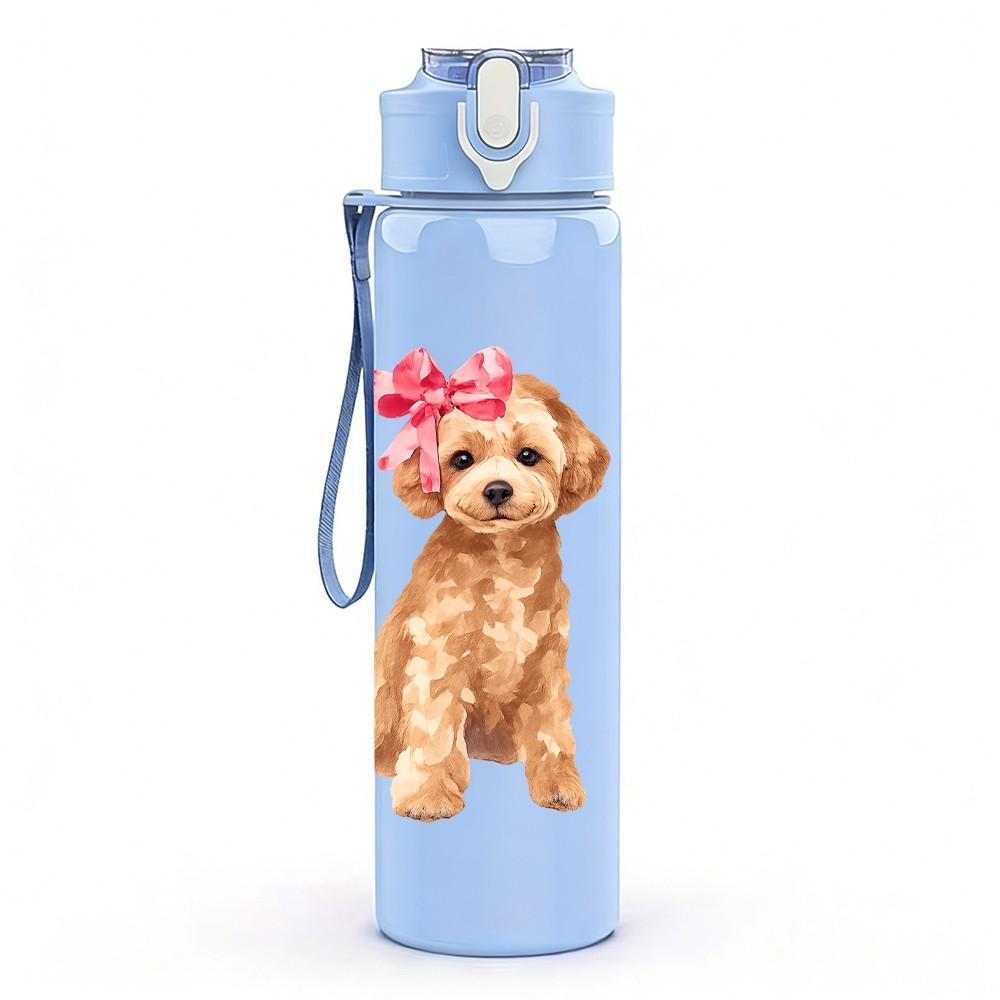 1PC Cute Golden Poodle Dog Cartoon 750ml Color Plastic Sports Water Bottle Leakproof Flip Straw Lid Suitable for Sports Office Home Use