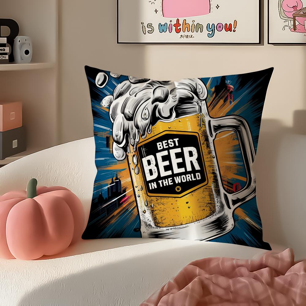 Rustic Cozy Art Beer Wine Retro Style Cushion Cover Pillowcase Short Plush Invisible zipper Room Sofa Cushion Cover