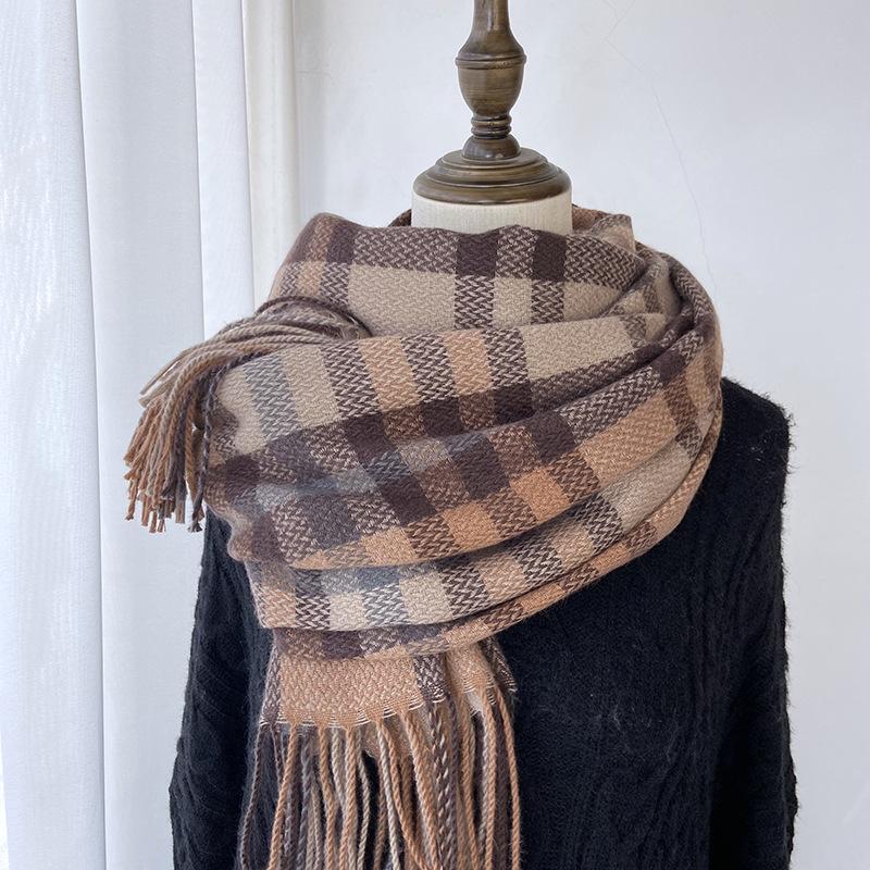 Plaid Scarf - Premium Soft Warm Knit Shawl with Earthy Tones, Vintage Modern Design for Winter Fashion & Layering, Durable Cozy Accessory