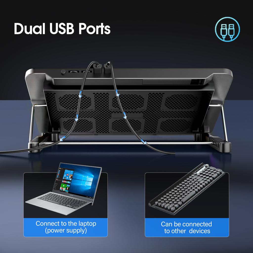 Coolcold 15.6-17.3inch Laptop Cooling Pad with 6 Quiet Fans,7 Height Wind Speed Adjustable,Laptop Cooer With Mobile Phone holder
