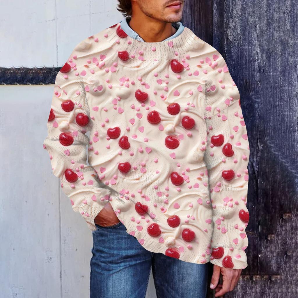 Мужской свитер с принтом ко Дню святого Валентина, толстовка с круглым вырезом, свободный топ с длинными рукавами