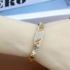 Gold Color Arabic Bangles&Ring Sets Side Open Cuff Bracelet Women Crystal Charm Bracelet Wedding Jewelry
