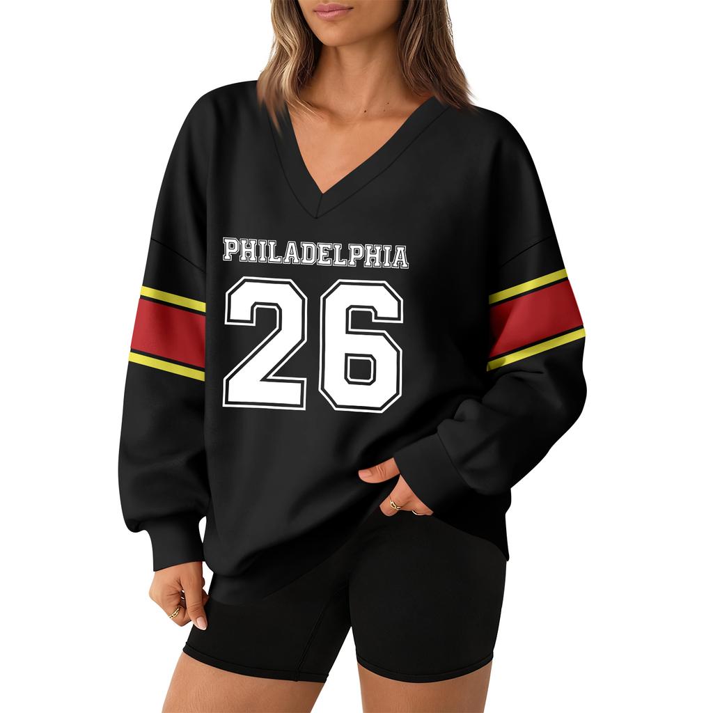 Women's Loose And Comfortable Letter V-neck Sportswear Long-sleeved Sweatshirt Daily Matching Clothes