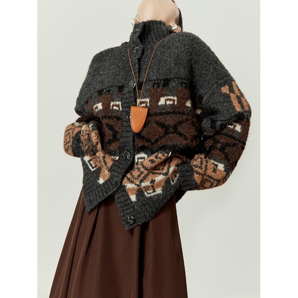 Dimanaf 2025 Plus Size Autumn Sweaters Cardigan Pockets Women Pattern Printing Buttons Sweaters Knitting Loose Sweater