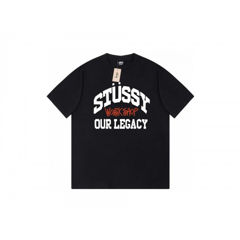 Футболка Stussy с коротким рукавом для подростков Свободный крой Хлопок 270 г Круглый вырез Повседневная одежда