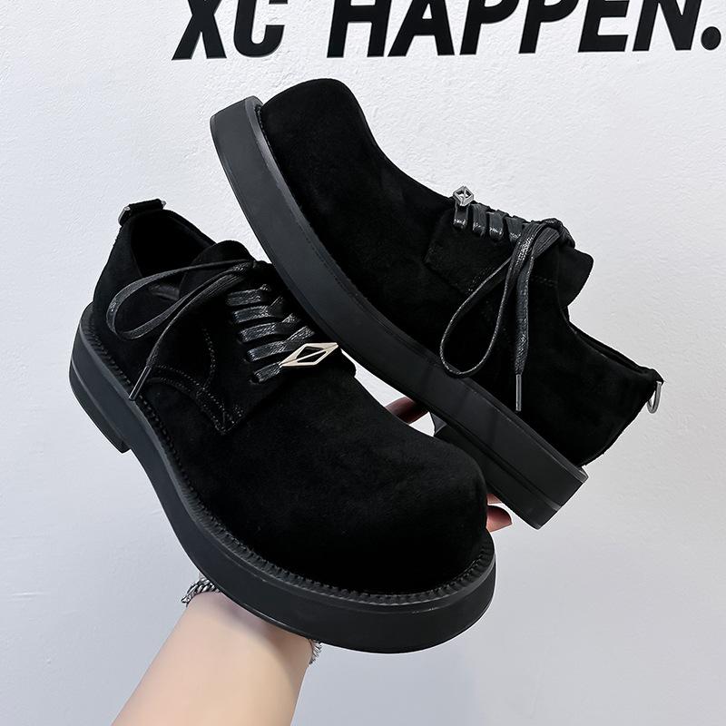 Туфли дерби мужские весна-осень 2025 года новые туфли с большим носком толстая подошва увеличивающая рост низкие туфли с круглым носком модные кожаные туфли 1088-A