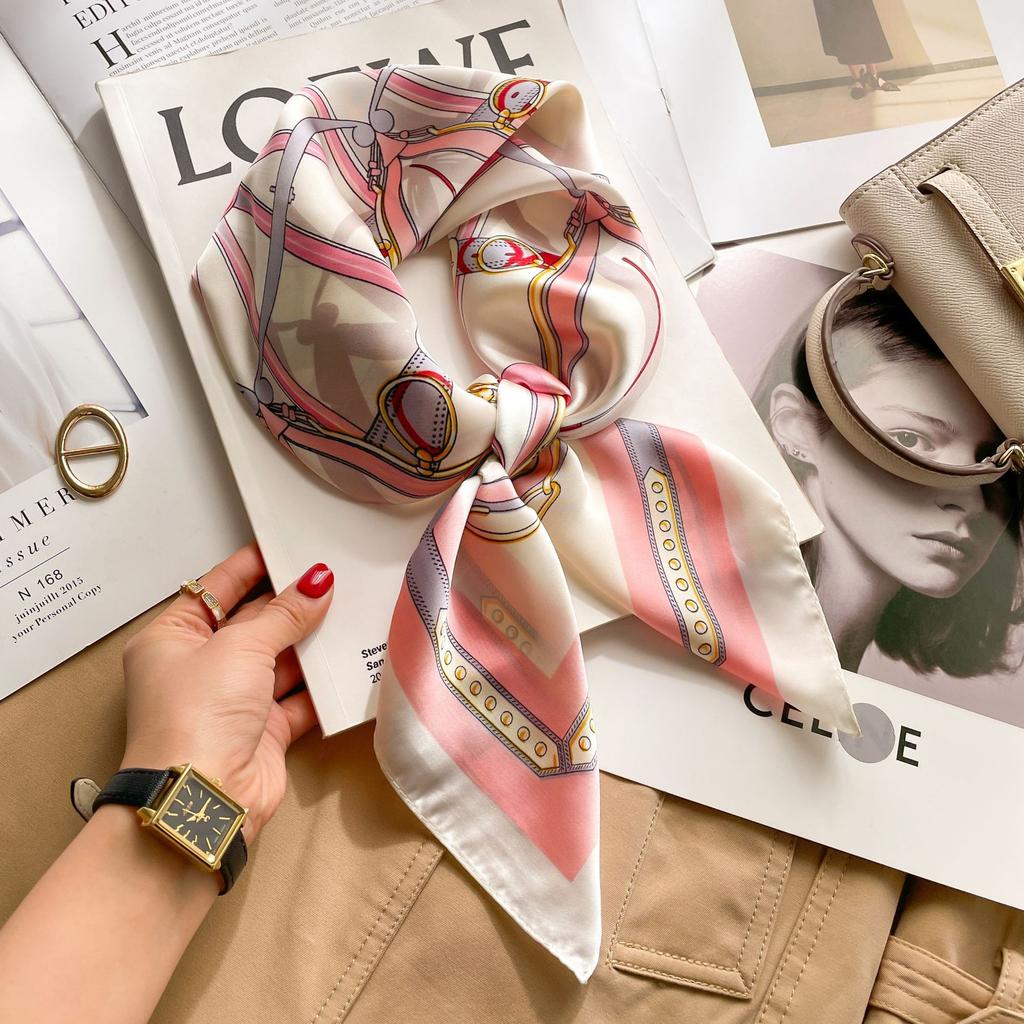 Brand Floral Print Silk Square Scarf Women Soft Satin Kerchief Hairband Neckerchief Head Hijab Lady Headband Foulard Bag Ribbon