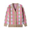 Vintage Geometric Rhombic Cardigan Sweater Women Autumn Warm Loose Outerwear C-023