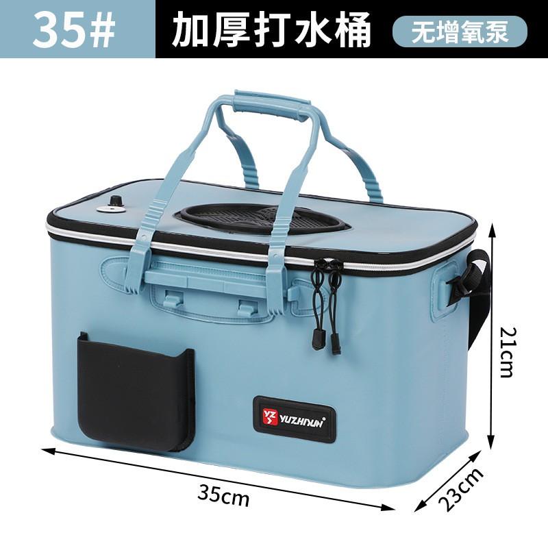 Foldable Fishing Live Well Bucket With Reinforced Construction Carry Handle Shoulder Strap Quick-Access Side Opening