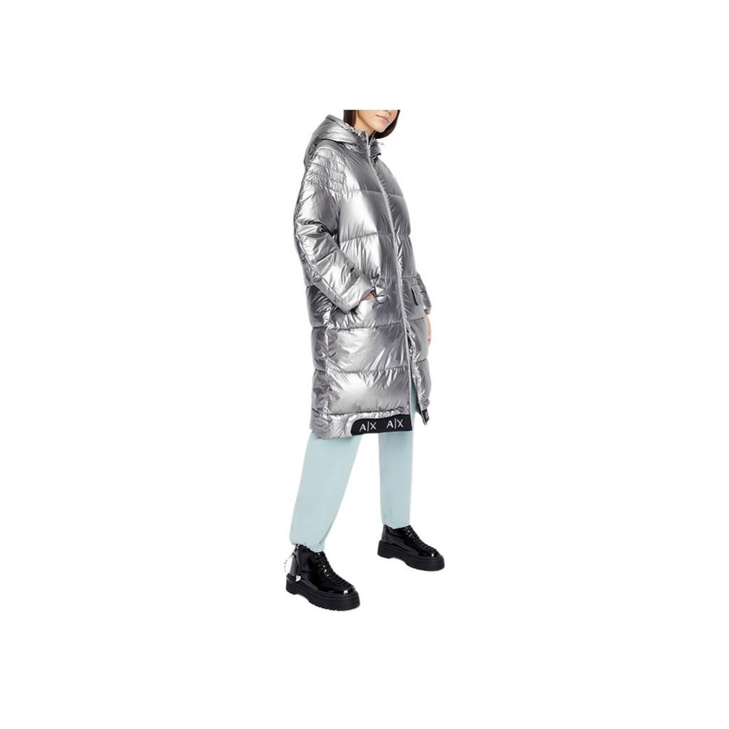 Armani Exchange SS23 Solid Color Loose Fit Mid-Length Cotton Coat Women Coats Silver 6LYK07-YNSKZ-6908