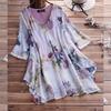 V-neck Floral Dress Spring Cotton and Linen Loose Plus Size Women's Clothing Shirt Top