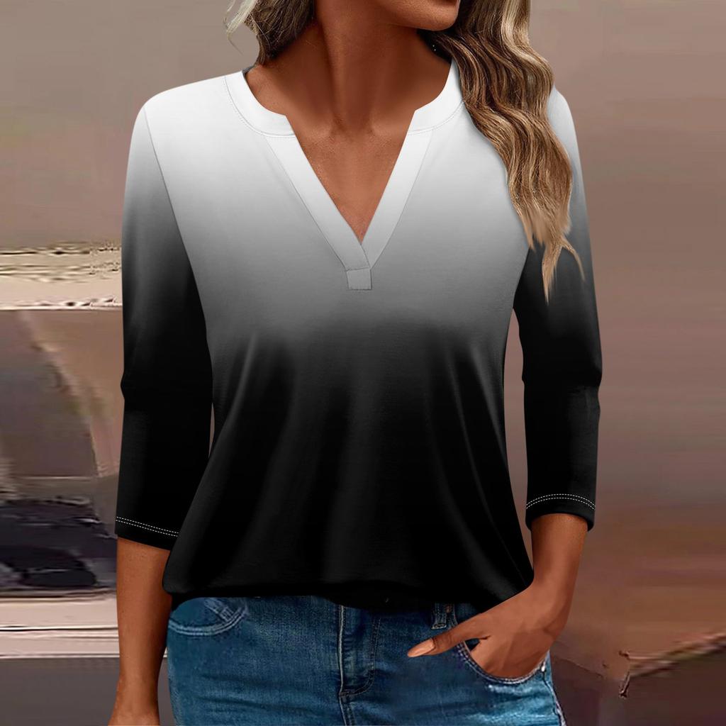 Женская футболка Футболка с принтом Рукав 3/4 Повседневные Выходные Мода Базовый V-образный вырез Обычный топ
