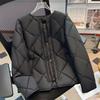 Autumn and Winter Thin Down Cotton Cotton Jacket Collarless Rhombus Grid Small Man Thin Women's Jacket