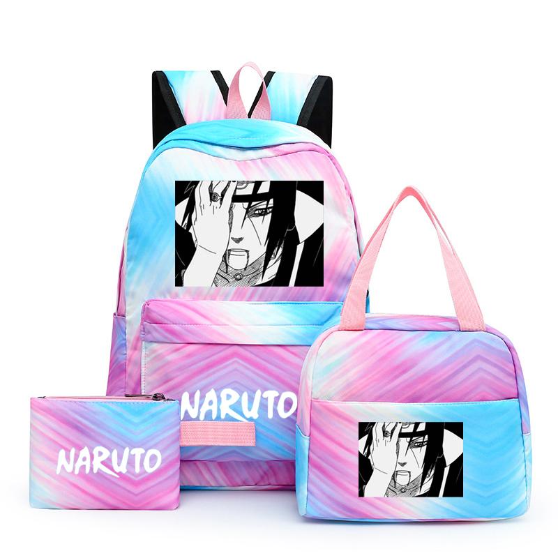 Наруто аниме 3 шт./компл. Холст Сумка для обеда Рюкзак для мальчиков Студенческие сумки для ноутбука Набор Детская сумка для ручек Снова в школу Рюкзак для девочки