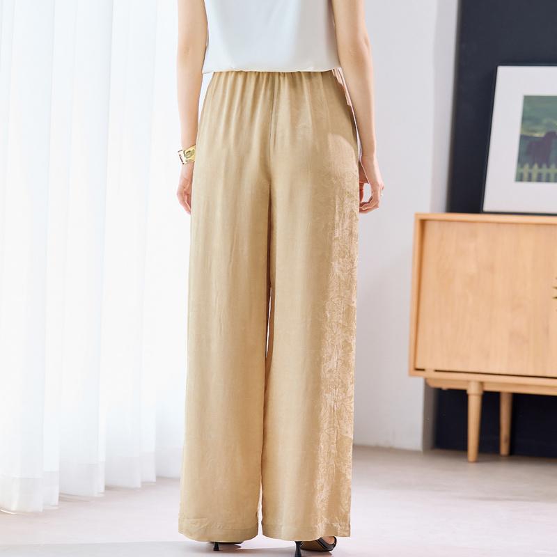 Interwoven Mulberry Silk Solid Color Dark Pattern Commuter Jacquard Straight Leg Pants