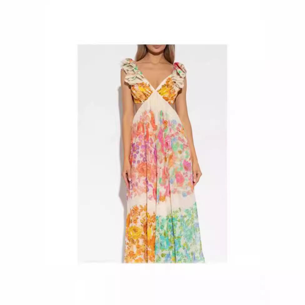 Женские модные платья миди с рукавами-крылышками, V-образным вырезом и талией, узкие, с принтом, для отдыха на море