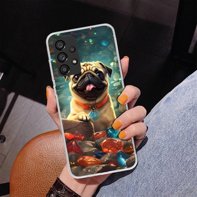 Любовь к мопсам Милый чехол для телефона с собакой для Samsung Galaxy A17 A16 A15 A14 A13 A57 A56 A55 A54 A53 A37 A36 A35 A34 A33 A26 A25 A24 A23 Gal