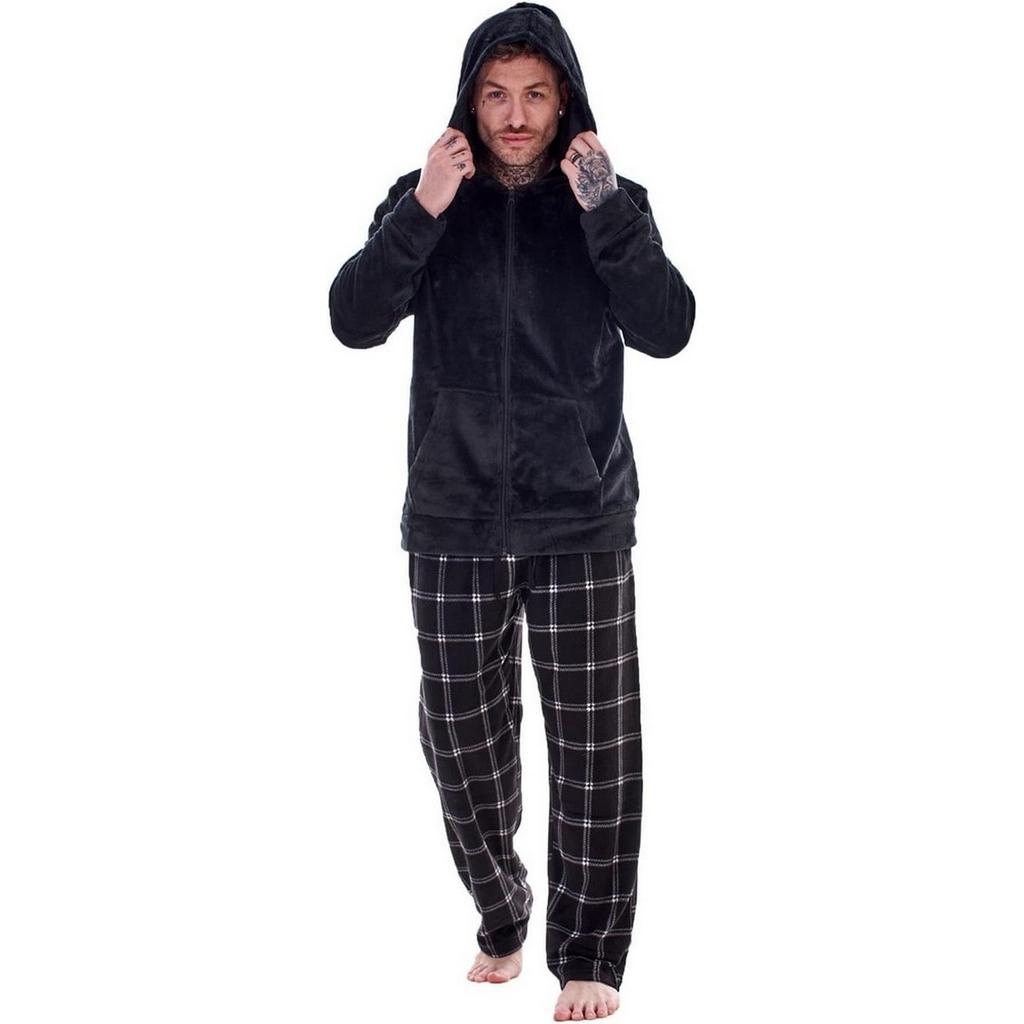Keanu Mens Checked Zipped Long Pyjama Set