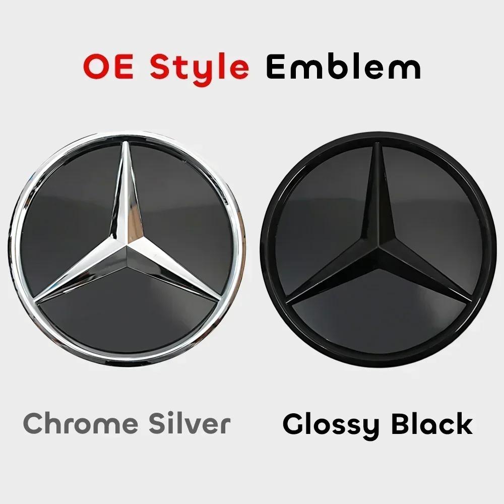 New C200 E200 For Mercedes Benz Chrome Silver Black Front Grille Star Badge Emblem OE Style Flat Surface For Mercedes Benz GLC-