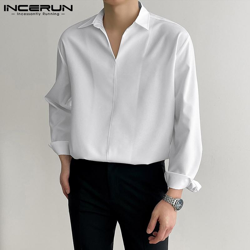 INCERUN Spring Mens Long Sleeve Shirt Solid Color Office Tops