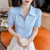 Летняя женская рубашка-кардиган на молнии с объемными рукавами, короткие модные шикарные нишевые топы с завязками на талии и дизайном