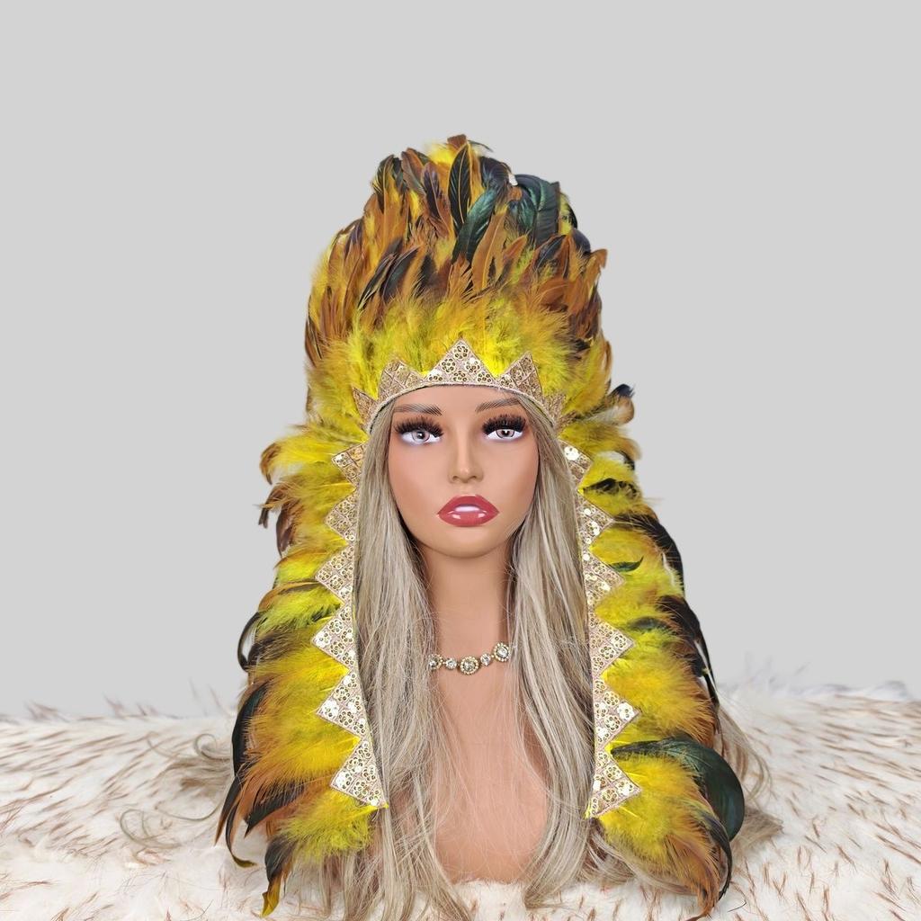 Indian Chief Feather Headdress Carnival Stage Cosplay Halloween Party Decor Hat