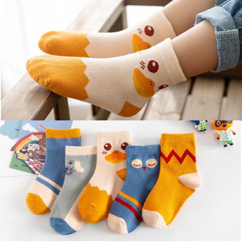 5 Pair Children's Socks Spring Autumn Boys Girls Cartoons Cute Middle Tube Socks