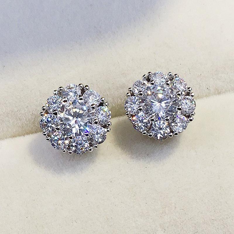 Huitan Fancy Flower Shaped Stud Earrings with Full Crystal Cubic Zirconia Shiny Women's Earrings New Fashion Jewelry