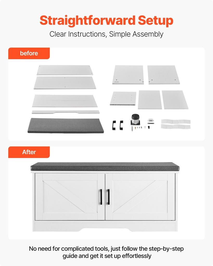 Shoe Storage Bench, 1000 x 355 x 460 mm Shoe Organizer with Padded Seat Cushion, Entryway Bench with 2 Barn Doors and Height Adjustable Shelf, for
