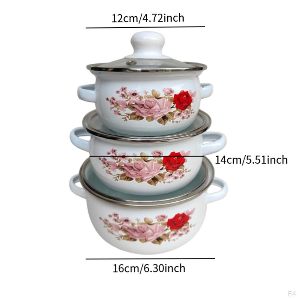 3 Pieces Enamel Stockpot Cooking Pots Nonstick Vintage Pot Stew Bean Simmer for Dining