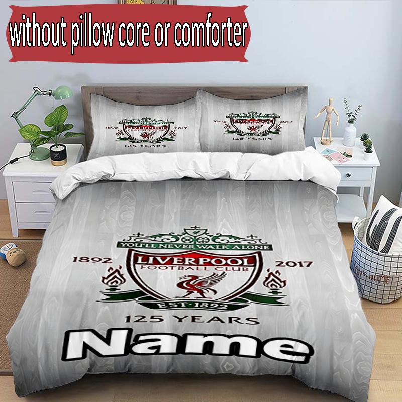 3pcs Duvet Cover Set (1*Duvet Cover + 2*Pillowcase, Without Core), Custom Name Liverpool F.C Pattern Bedding Set, Home Bedroom Decor Gift