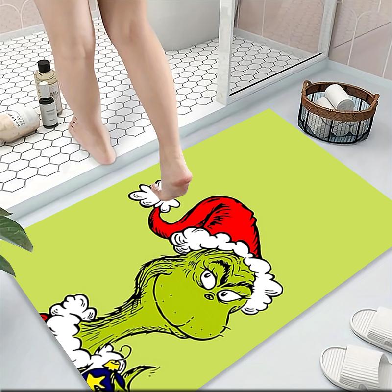 Grinch Christmas Hat Green Carpet Rug Soft Washable Antislip Home Living Room Sofa Mats Personalized Christmas Rug